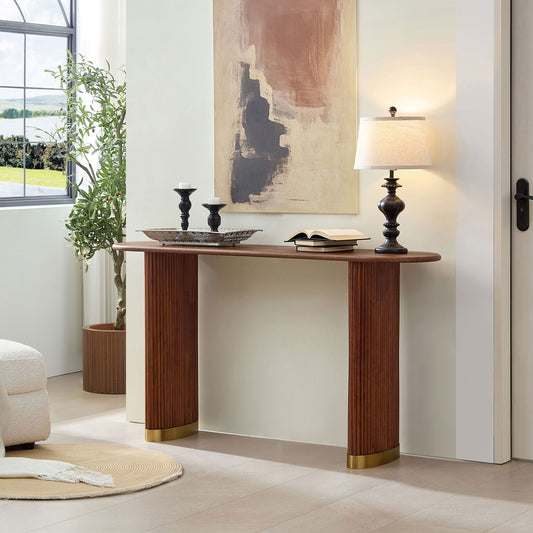 Length 59.1 Inch Entryway Table for Living Room,Narrow Console Table with Unique Stainless Steel legs Design, Modern Design MDF Sofa Table Entrance Table for Hallway, Entrance,Apartment,Brown W2582P406098