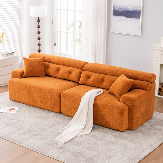 LY-029 Reconfigurable 4-Seater Sectional Sofa with Wood Grain Chenille Fabric, Amber Orange Modular Sofa with 2 Pillows, High-Density Sponge Couch for Living Room & Apartment W2231S00022