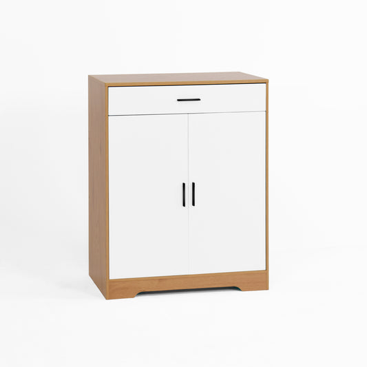 Freestanding Wooden Shoe Cabinet Organizer with Adjustable Shelves and Drawer in Natural & White Finish W409P195061