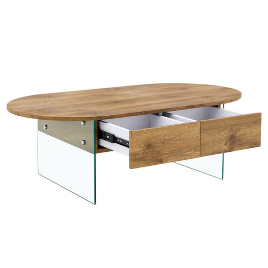 Elegant Coffee Table with Double Drawers and Transparent Glass Sides in MDF and Glass W1151P191785