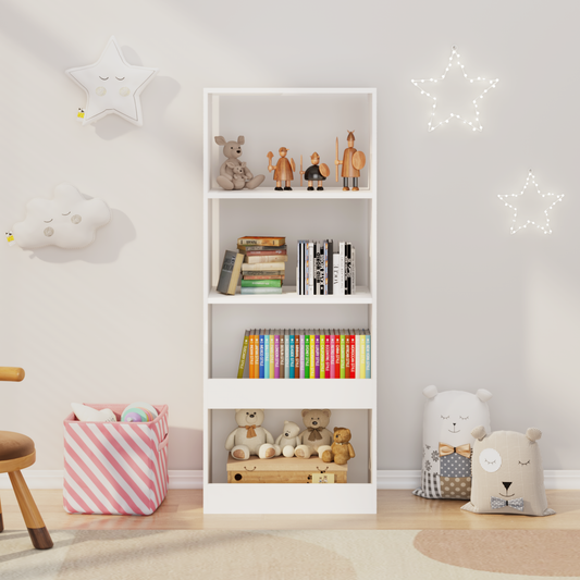 Kids Bookshelf, 4-Tier Bookcase, Book Organizer, toy Storage Cabinet Organizer, White  W808P252025