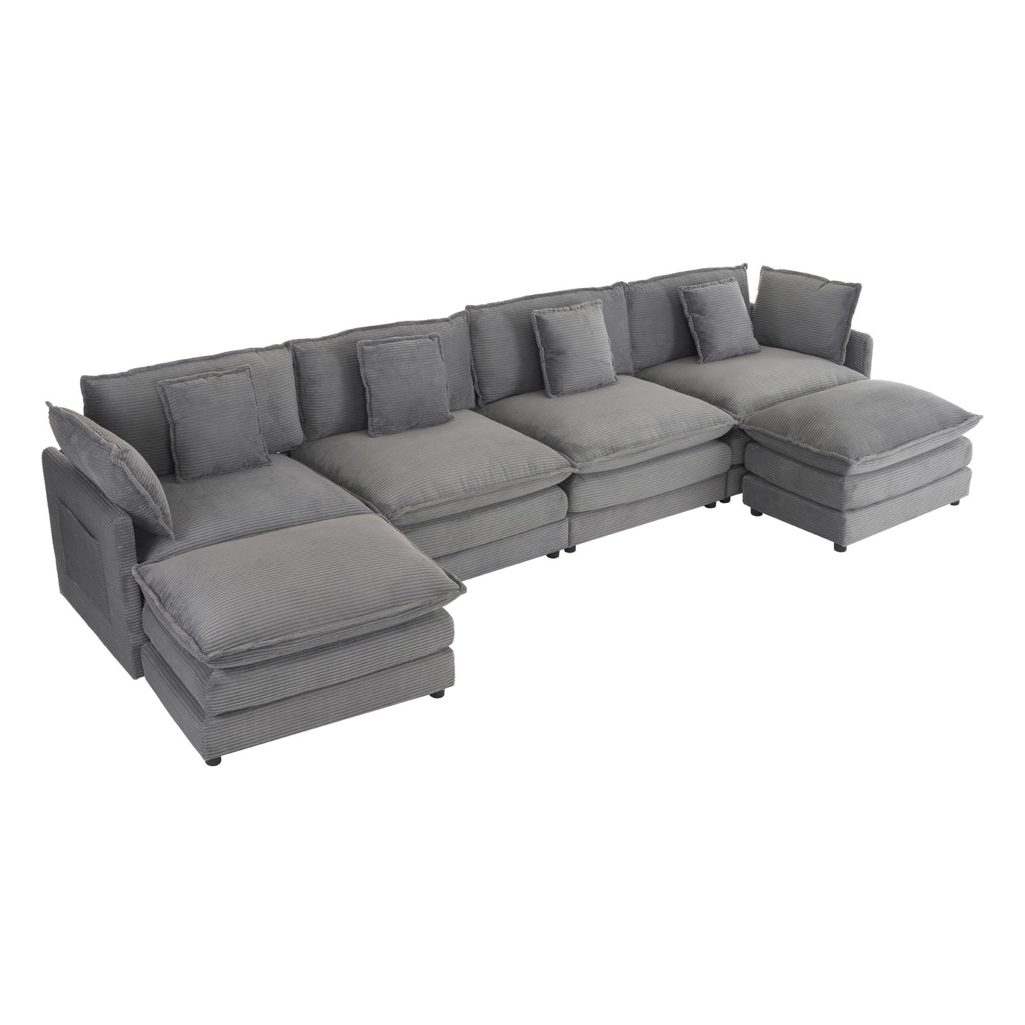 Modern L-Shape Sectional Sofa with Corduroy Upholstery and Side Storage Pockets, Dark Grey, 149.6' N719S001720E