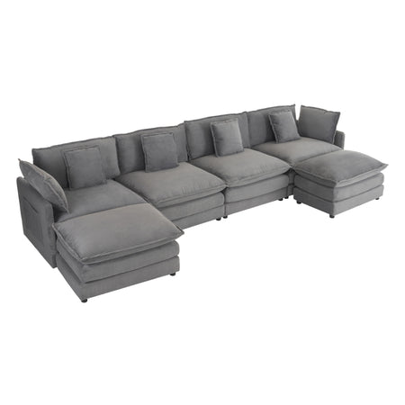 Modern L-Shape Sectional Sofa with Corduroy Upholstery and Side Storage Pockets, Dark Grey, 149.6' N719S001720E