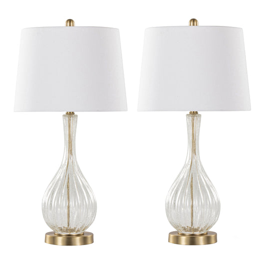 Jenny 27' Contemporary Glass Table Lamp in Clear Crackle Glass, Gold Metal and White Linen Shade from Grandview Gallery by LumiSource - Set of 2  B202P224037