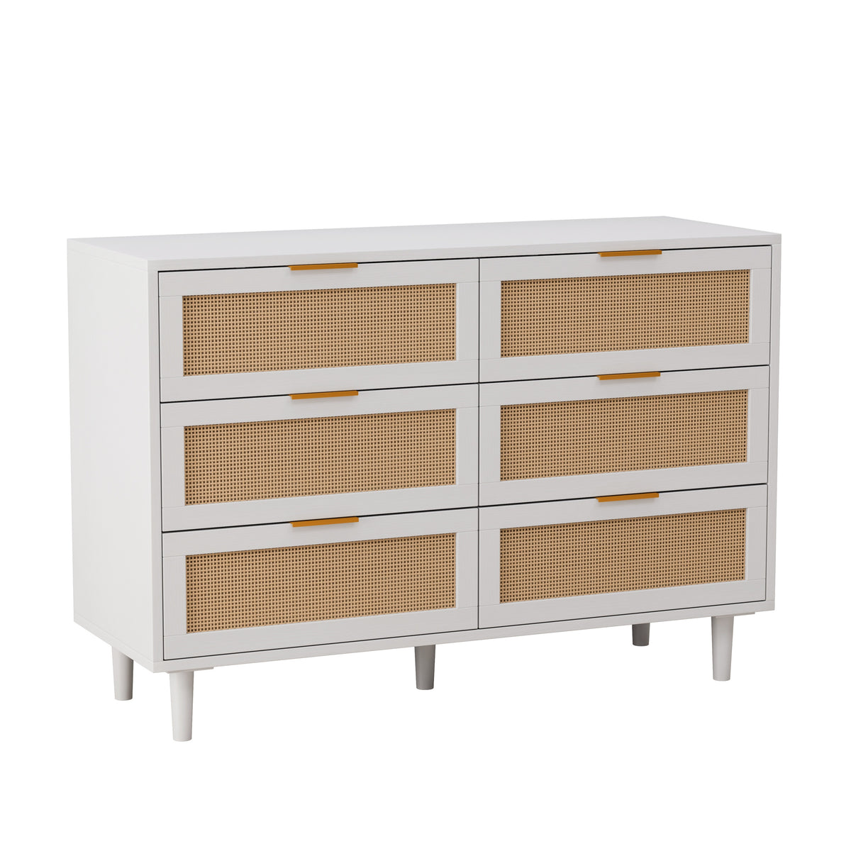 White Natural Rattan 6-Drawer Storage Cabinet for Bedroom or Living Room, 43.31' Tall, Made of Particle Board and Rattan  W757P234587