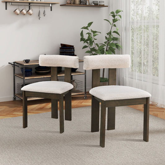 Wooden Dining Chairs Set of 2, Modern Boucle Upholstered Kitchen Side Chairs,Mid Century Modern Kitchen Chairs with Open Back Farmhouse Wooden Side Chairs for Dining Room,Living Room,Restaurant  W2582P188297