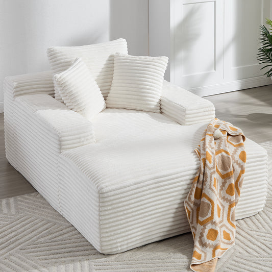 67' Chaise Lounge Chair 9.9'' Wide Armrest Indoor Corduroy Oversized Sleeper Sofa for Living Room Deep Seat Lounge and Three Soft Pillows Convertible Boneless Sofa Bed, White, No Assembly Required W1803P354563