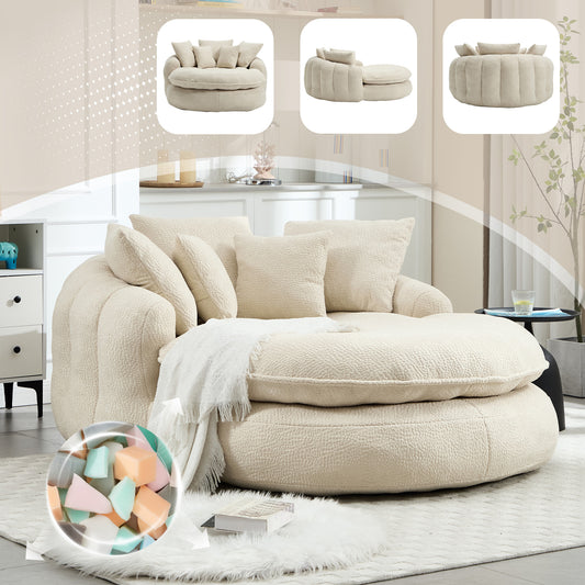 Oversized Oval Upholstered Bean Bag Sofa, Lazy Sofa with 3 Large Pillows and 2 Small Pillows, Wrap Around Backrest for Adults, Chenille Fabric Lazy Floor Bean Bag Sofa W395P359408