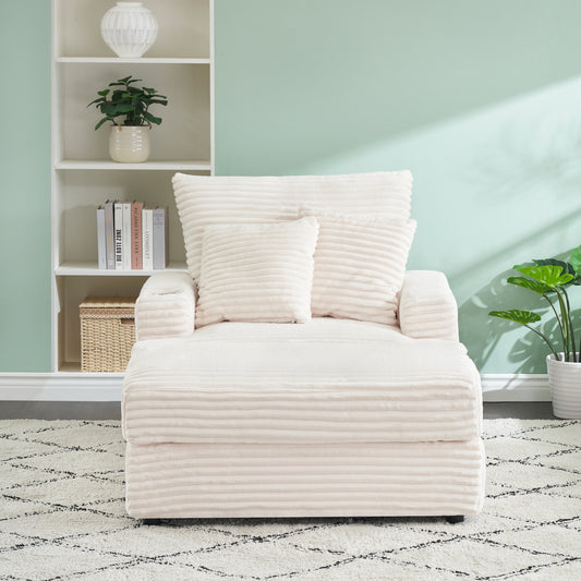 39-inch Spring upholstered armchair and Ottoman set - comfortable single sofa with cup holder and corduroy fabric, perfect for living room or bedroom  W1658S00046