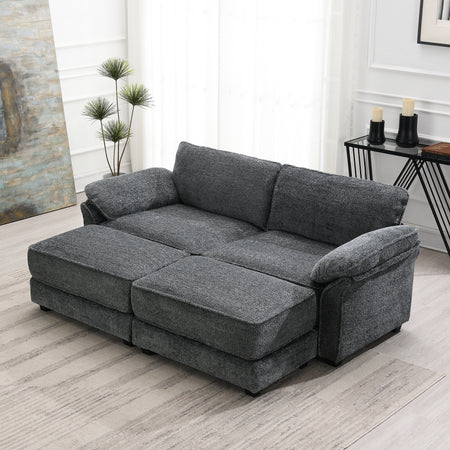 Free Combination Modular Convertible Sectional Sofa Bed Set, 4 Seat Upholstered Sleeper Corner Couch, Deep-Seat Loveseat with Ottoman for Living Room, Office, Apartment,2 Colors GS006022AAE