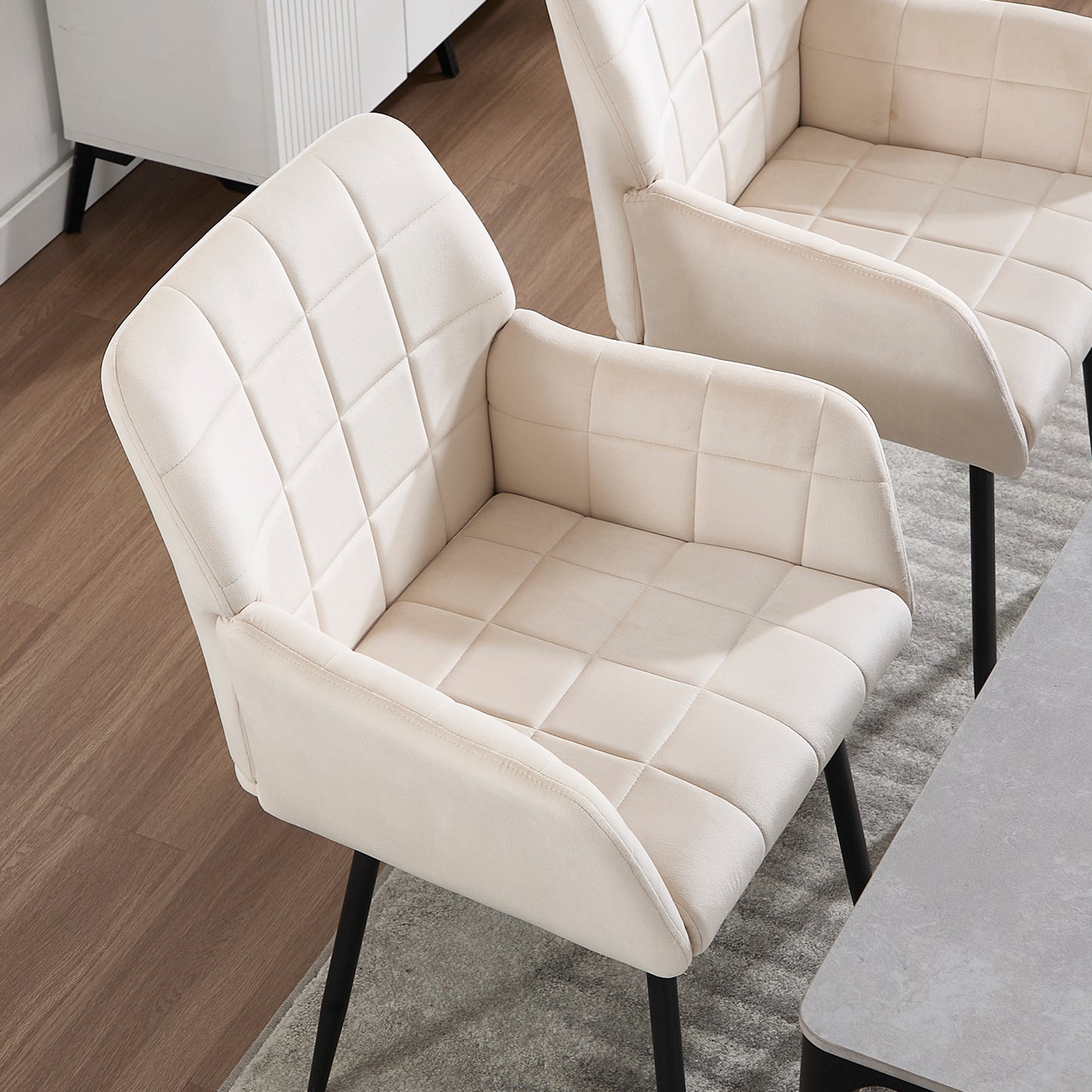 Dining Chairs Set of 2, Upholstered Kitchen Chairs with Comfortable Seat, velvet Dining Chairs with Armrests, Easy to Assemble and Clean, for Dining Room, Kitchen, Living Room, cream color  W3112P254925