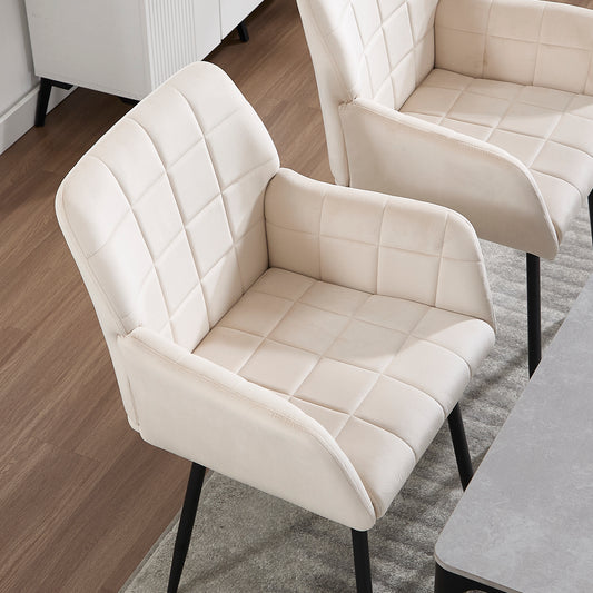 Dining Chairs Set of 2, Upholstered Kitchen Chairs with Comfortable Seat, velvet Dining Chairs with Armrests, Easy to Assemble and Clean, for Dining Room, Kitchen, Living Room, cream color  W3112P254925