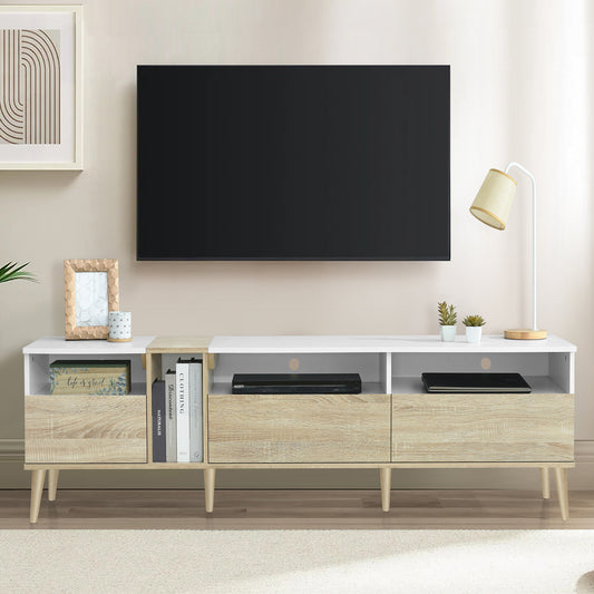 Modern TV with 3 Drawers and Open Shelves, Media Console Table for TVs up to 80'', Entertainment Center for Living Room, Color-Matching Design  N710P234108K