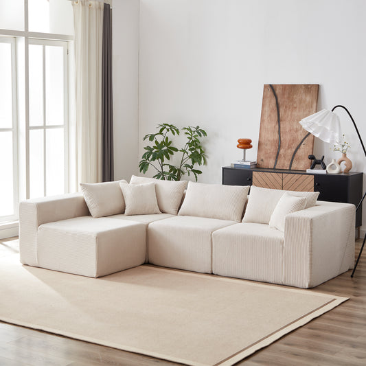 104-Inch Corduroy  Modular L Shaped Sectional Sofa,Luxury Floor Couch Set,Upholstered Indoor Furniture,Foam-Filled Compressed Sofa for Living Room,Bedroom,4 PC Free Combination  W834S00385