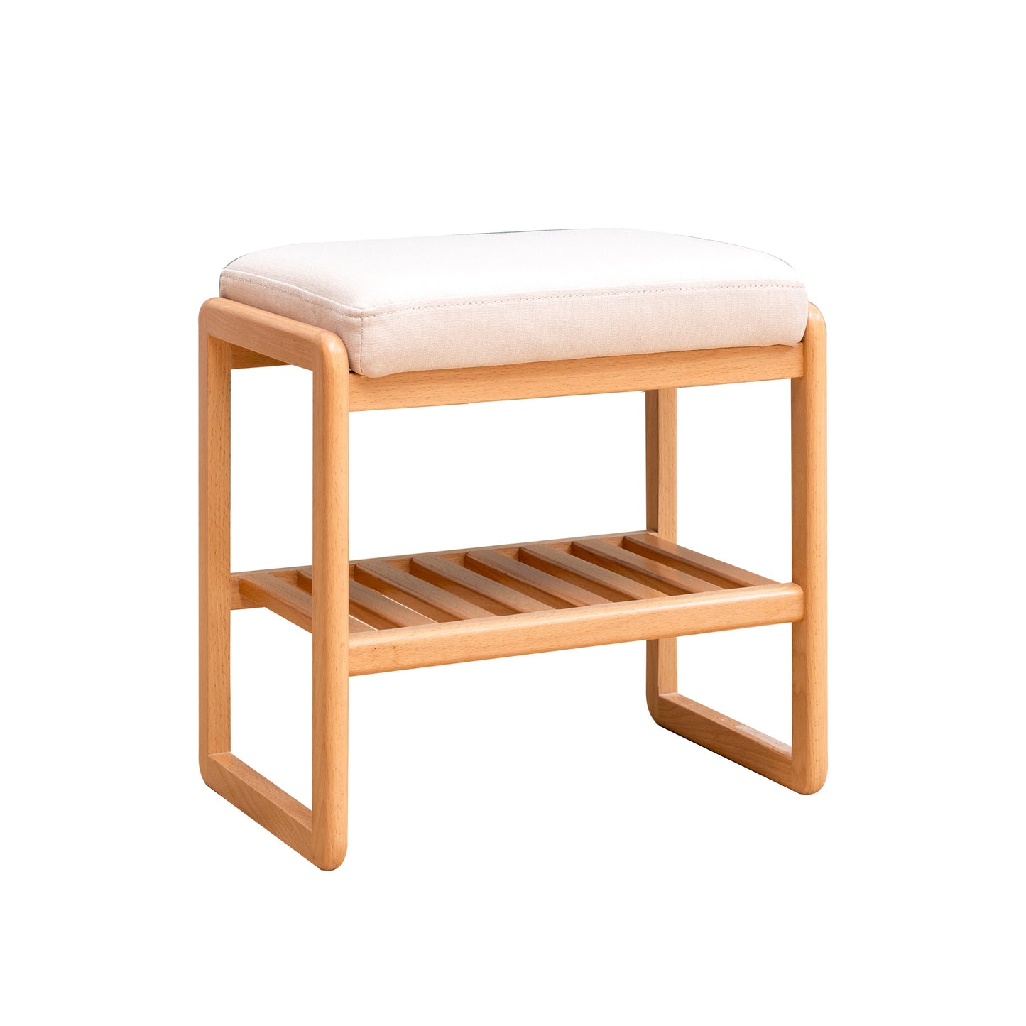 Natural Solid Wood Shoe Bench with Beech Wood Storage Rack Organizer and High Rebound Sponge Cushion in Beige  W128352087