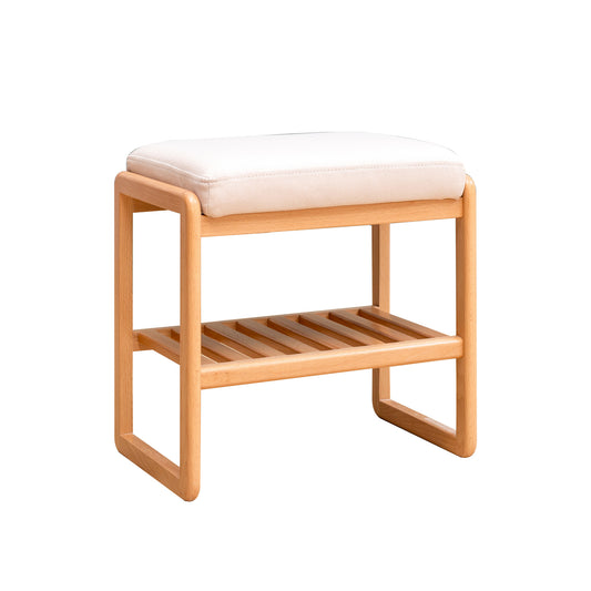Natural Solid Wood Shoe Bench with Beech Wood Storage Rack Organizer and High Rebound Sponge Cushion in Beige  W128352087