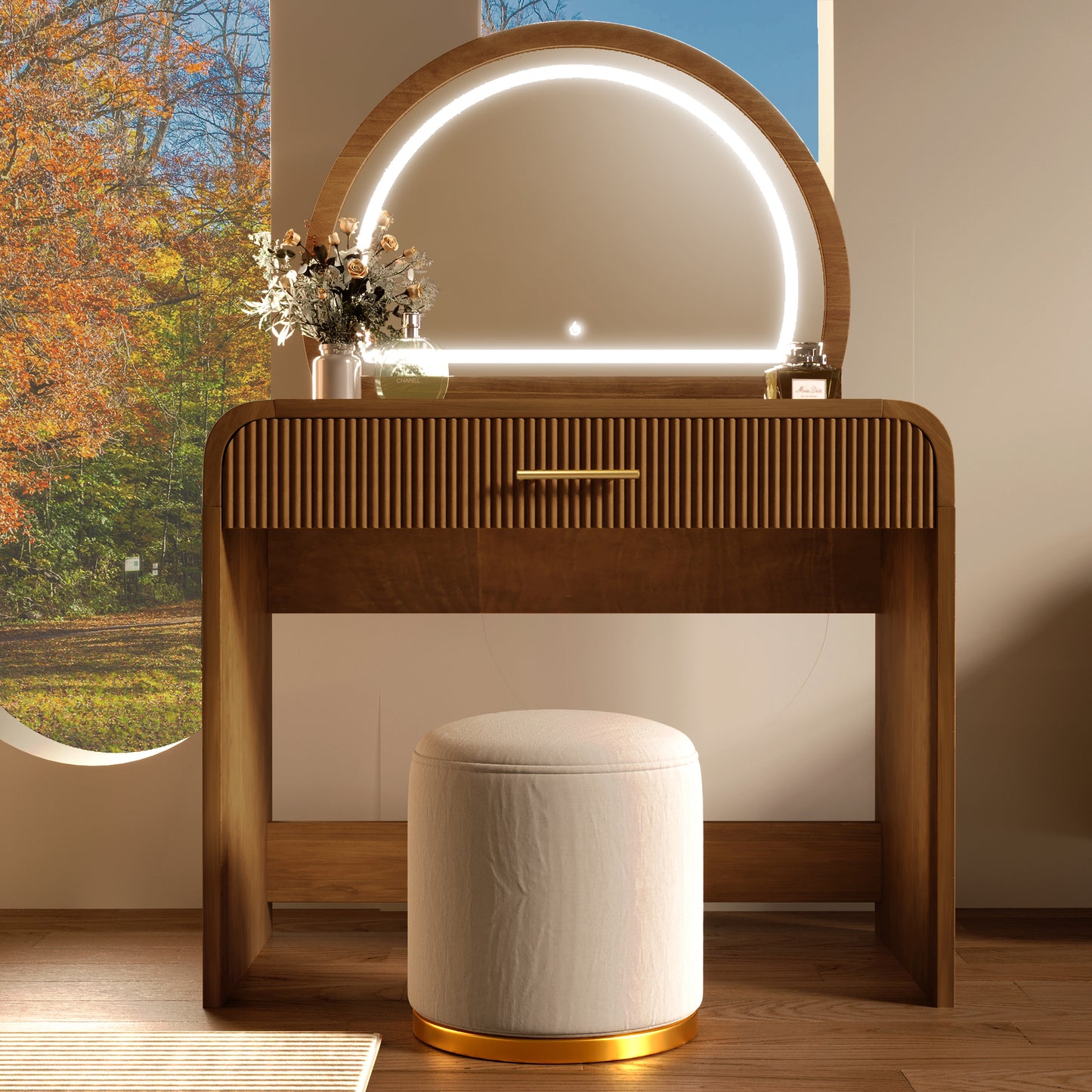 39' Makeup Vanity Table with Mirror Touch Screen Lighted Mirror, Dressing Table with Drawer for Bedroom, Espresso  N704P196658P