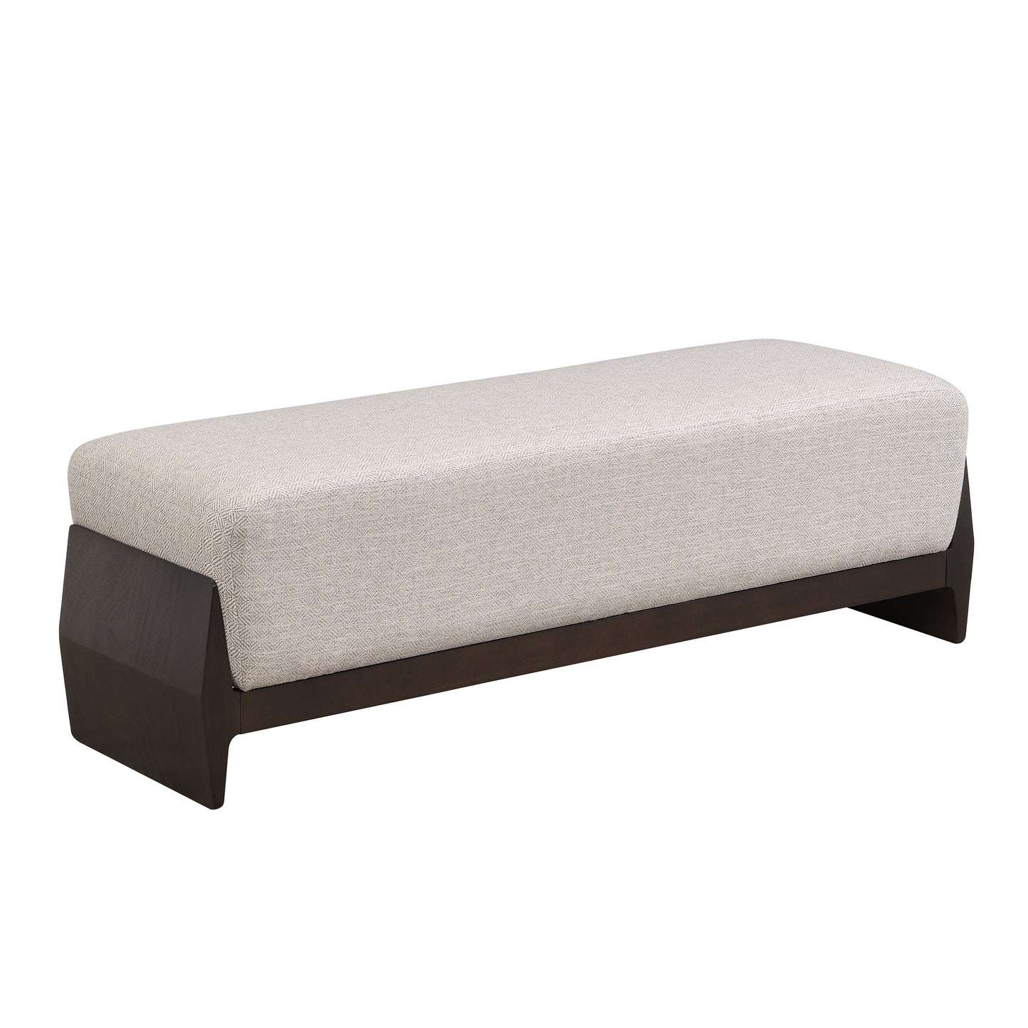 Brown+Beige Rubber Solid Wood Bench with Thick Soft Cushions for Three People, Fabric and Foam Upholstered  N769P355905W