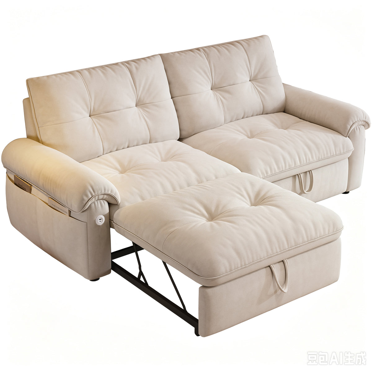 Cloud-Like 77-Inch Convertible Sofa Bed in Beige with Plush Fabric, Ideal for Living Rooms and Bedrooms  W3820S00014