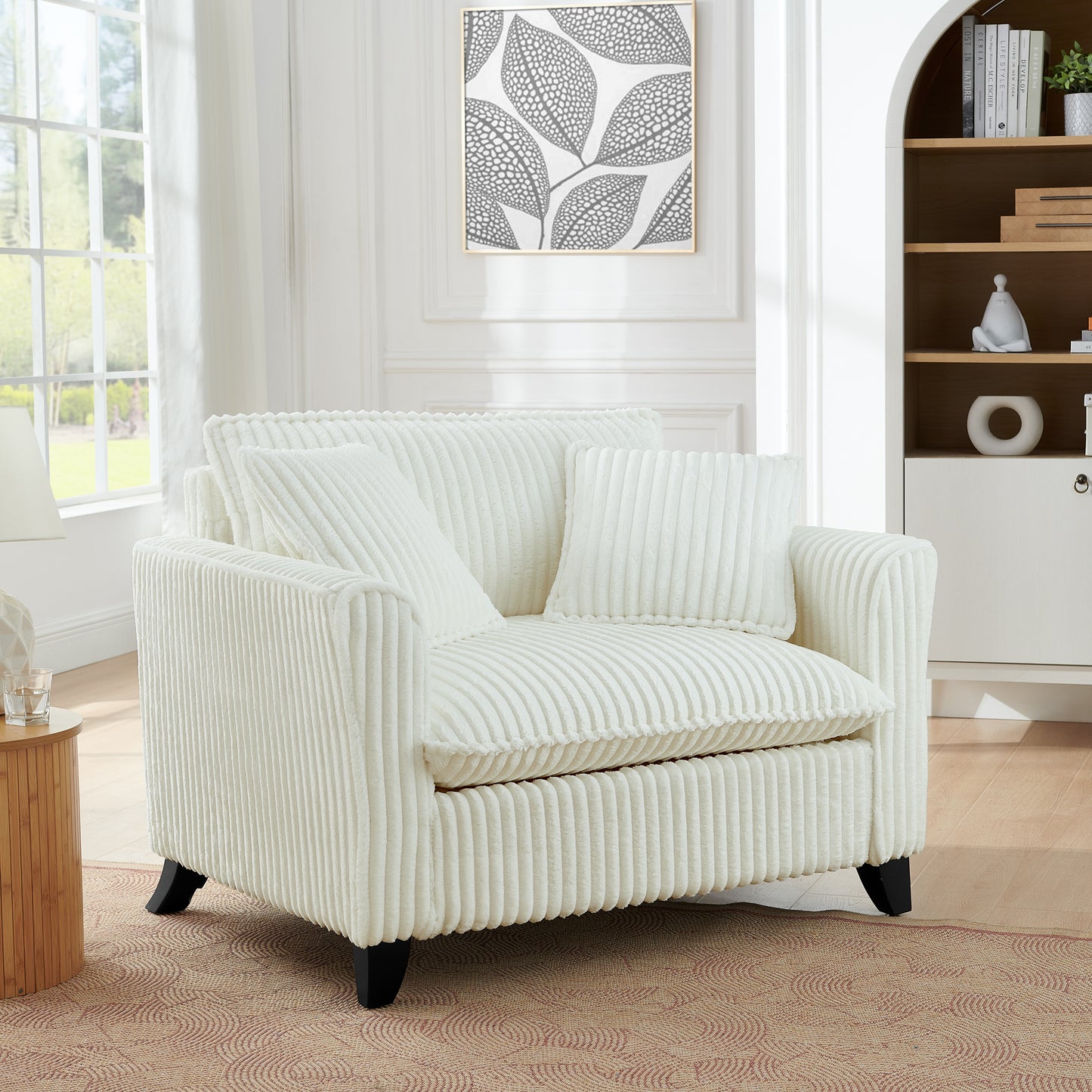 Lazy sofa chair, comfortable single-person sofa chair, with a backrest and soft seat cushion, having armrests on both sides, suitable for living room and bedroom - Beige W487P326812