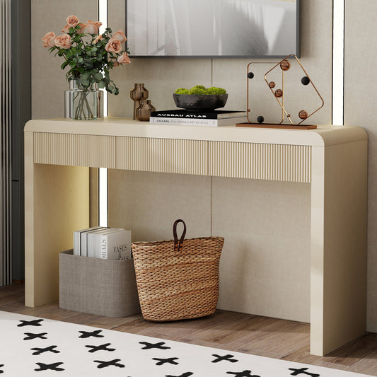 TREXM Rustic Console Table with 3 Fluted Drawers - Solid Wood Veneer Entryway Table Featuring Natural Wood Grain for Living Room, Hallway (Apricot) N715P290573A