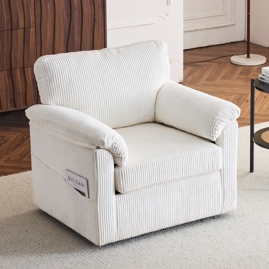 33 Inch Oversized Swivel Corduroy Lounge Chair - Plush Cushioned Armchair for Living Room, Bedroom, Office, or Kids Room - Comfortable Rotatable Single Sofa Chair Ideal for Small Spaces and Apartments  W1829P265014