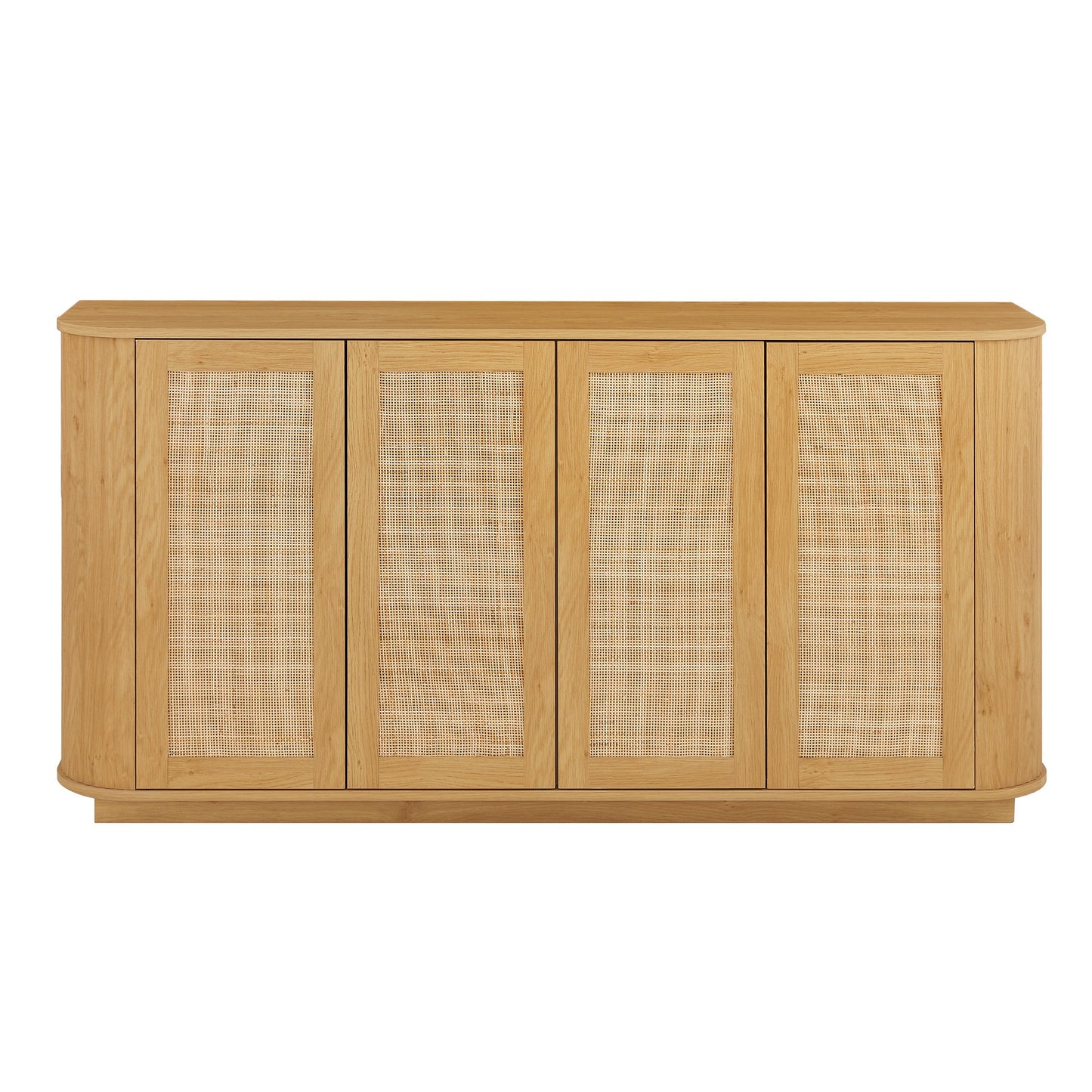 Contemporary Wave Shaped 64-Inch TV Stand with Rattan Doors in Natural Wood Finish  W1162P309026