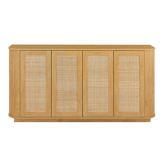 Contemporary Wave Shaped 64-Inch TV Stand with Rattan Doors in Natural Wood Finish  W1162P309026