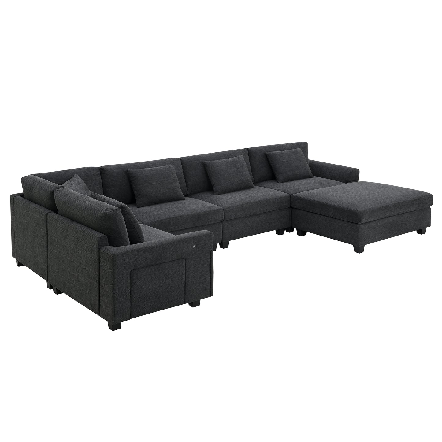 Chenille U Shaped Sectional Sofa with Ottoman and Storage, USB Ports, 2 Colors  N723S0192B