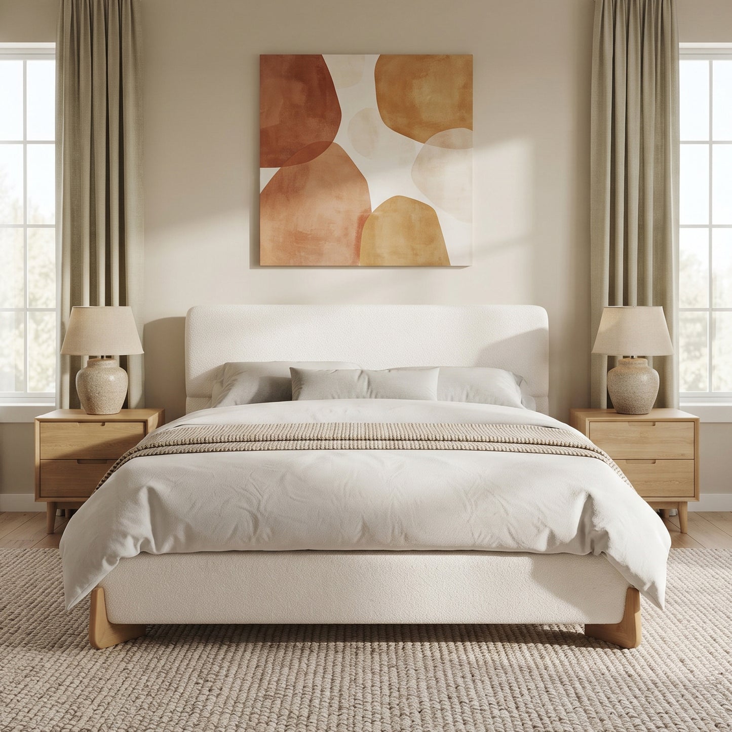 Elegant Boucle Upholstered Bed, A Luxurious and Comfortable Bedroom Centerpiece, Full Size, White  N769P227988F