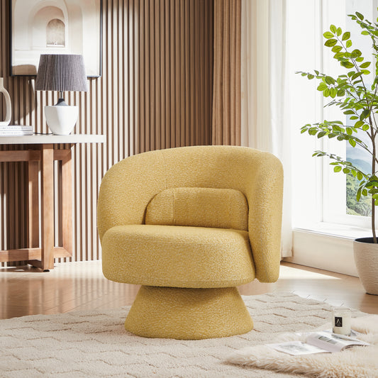 360 Degree Swivel Sherpa Accent Chair Modern Style Barrel Chair with Toss Pillows for home office, living room, bedroom, Yellow  W542143040