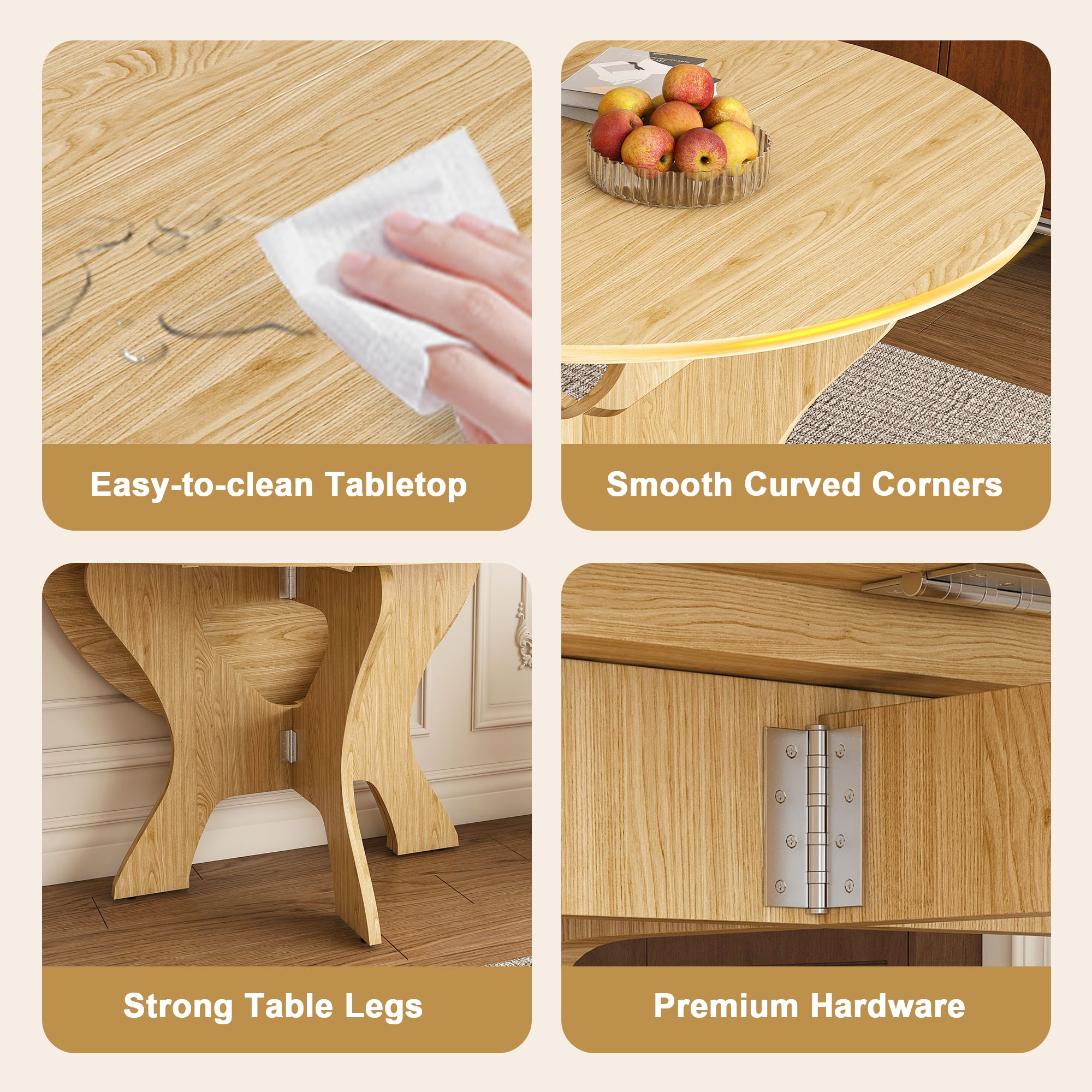 43 in Folding Dining Table Set with 2 Chairs, MDF Table with Wild