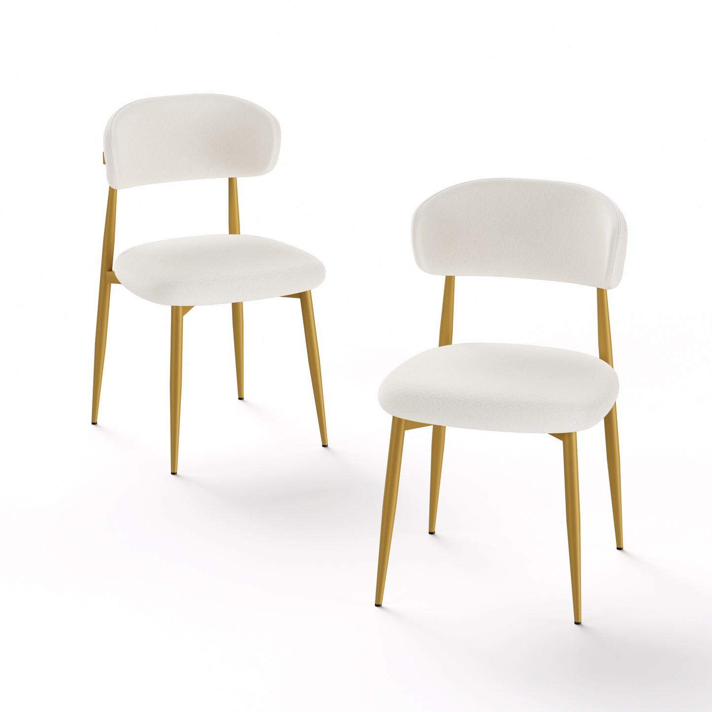 Set of 2 dining chairs, modern kitchen chairs with soft padding, farmhouse restaurant chairs with curved backrests and metal legs, for dining rooms and kitchens, White and Gold.  W1162P440046
