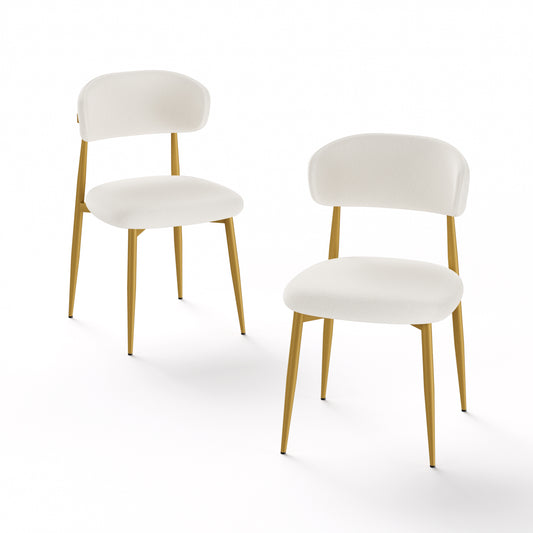 Set of 2 dining chairs, modern kitchen chairs with soft padding, farmhouse restaurant chairs with curved backrests and metal legs, for dining rooms and kitchens, White and Gold.  W1162P440046