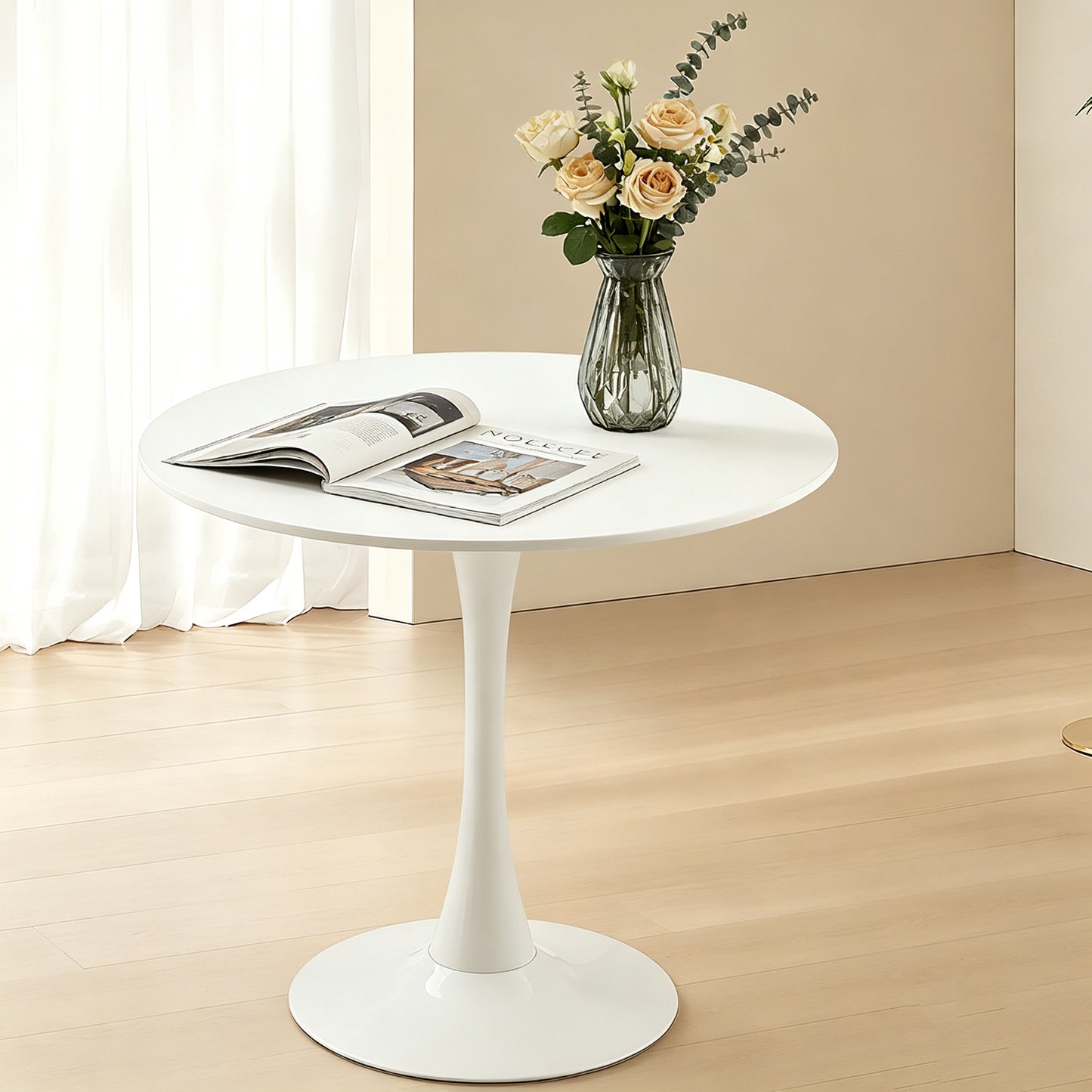 White Round Dining Table,Modern Dining Table, Dining Table,MDF Tabletop and Iron Spray-Painted Matte Base,Oval Dining Table,Mid Century Coffee Table for Living Room 31.5-inch,Home Kitchen,Small Places  W3590P439217