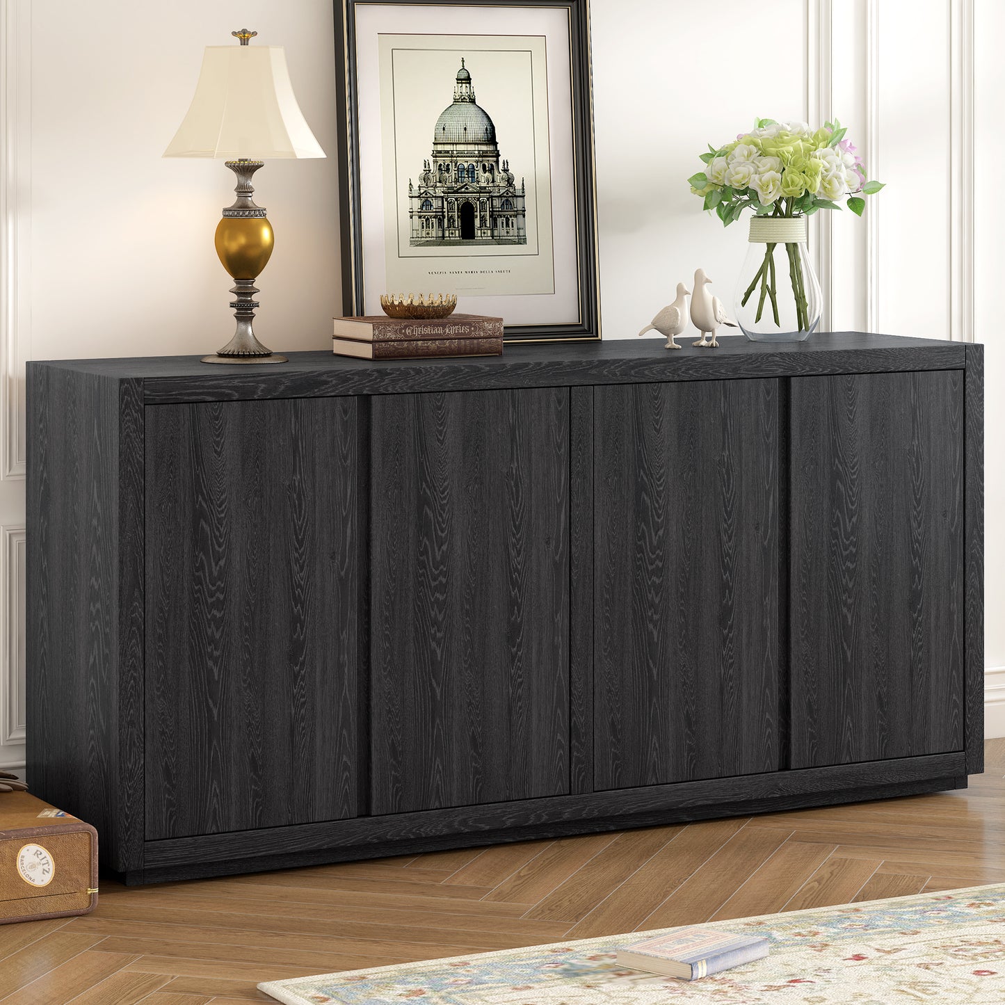 U-Style Distinctive Features of a Four-Door Cabinet Sideboard with Ash Veneer suitable for Hallway, Entryway, Living Room  WF530088AAB