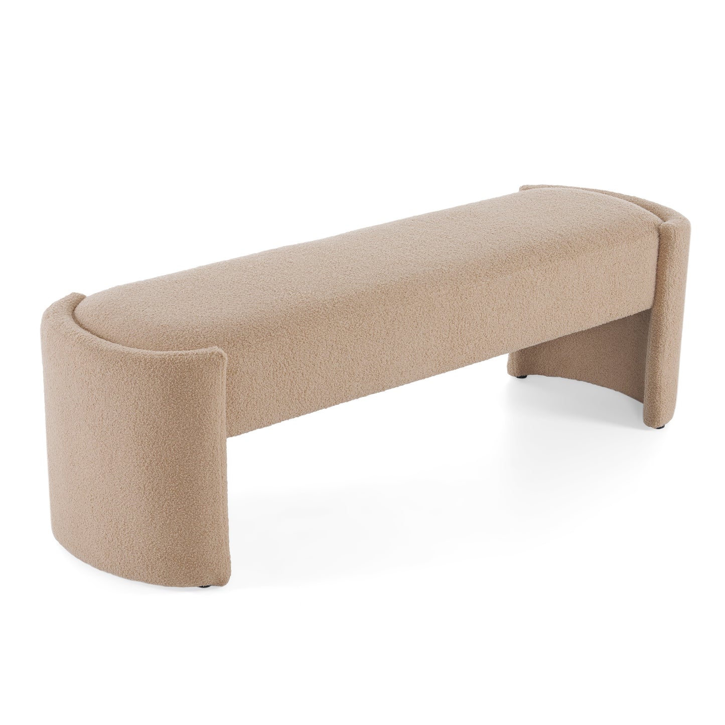 Elegant Simple Long Ottoman Bench in Light Camel with Wooden Frame and Polyester Upholstery, 61.25 x 19.75 x 19.25 inches  N769P227926Y