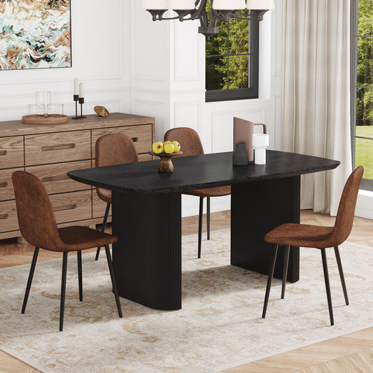 Table and chair set.67 * 35.4 inch black wood grain MDF dining table: a simple and luxurious, stable choice.Paired With 4 Comfortable Technology-Fabric Brown Chairs With Black Metal Legs. W1151S04151