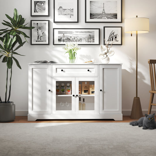 Buffet Cabinet with Storage, Modern Sideboard Buffet with Doors, Wood Coffee Bar Kitchen Storage Cabinet with Drawer and Adjustable Shelf for Kitchen, Dining Room, Living Room, White W331S00161