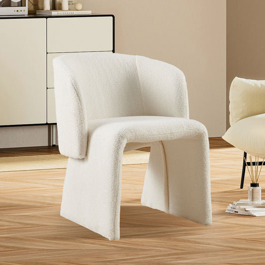 Modern Dining Chair Accent Chair White Single Sofa Chair,Upholstered Side Chair Teddy Comfy Chair for Dining Room/Bedroom/Living Room/Reception-Off White-1PC  W1164P190832