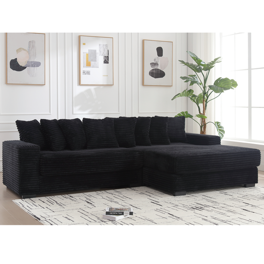 [NEW ARRIVED] [VIDEO PROVIDED] Oversized Two-Piece  Couches,  L Shaped Sofa, Corduroy, Right Chaise Daybed,with Armrests,Eight Throw Pillows,Corner Sofa,Easy To Assemble,  Black W2108S00055