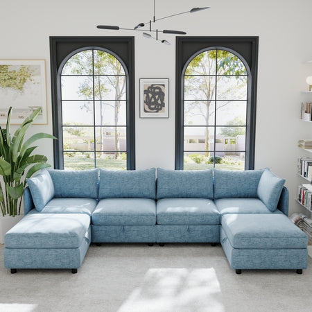 Modular Sectional Sofa, Convertible Sofa Seat With Storage, Sleeper Sectional Sofa Set, Fabric Flexible Modular Combinations for Living Room W680S00017