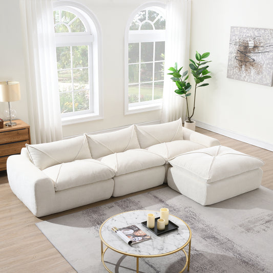 [VIDEO Provided] 116'' Fully Compressed Sofa with High Density Foam, No Assembly Required, Legless Design without Frame, Integrated Backrest and Seat Cushion, Free Combination, Particle Chenille N723S9707A