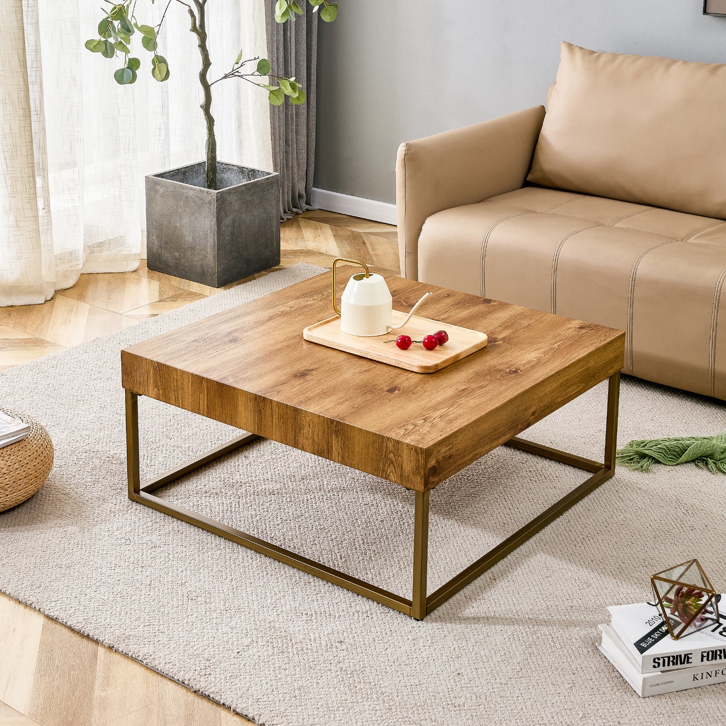 Modern rectangular coffee table, dining table. MDF desktop with metal legs. Suitable for restaurants and living rooms. The size :31.5'*31.5'*14.37'  W1151119521