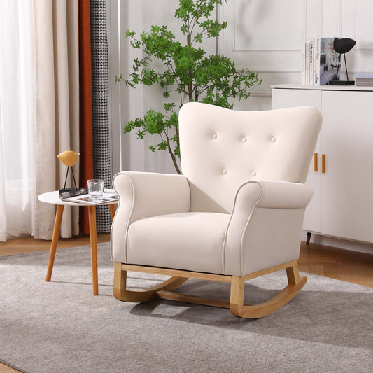 Baby Room High Back Rocking Chair Nursery Chair , Comfortable Rocker Fabric Padded Seat ,Modern High Back Armchair  W136158990