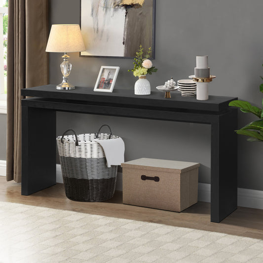 60'' Black Farmhouse Console Table - Retro Wooden Entryway Table with Double Board Suspension Design, Solid Wood & MDF, Sofa Table for Living Room  W1445P317059