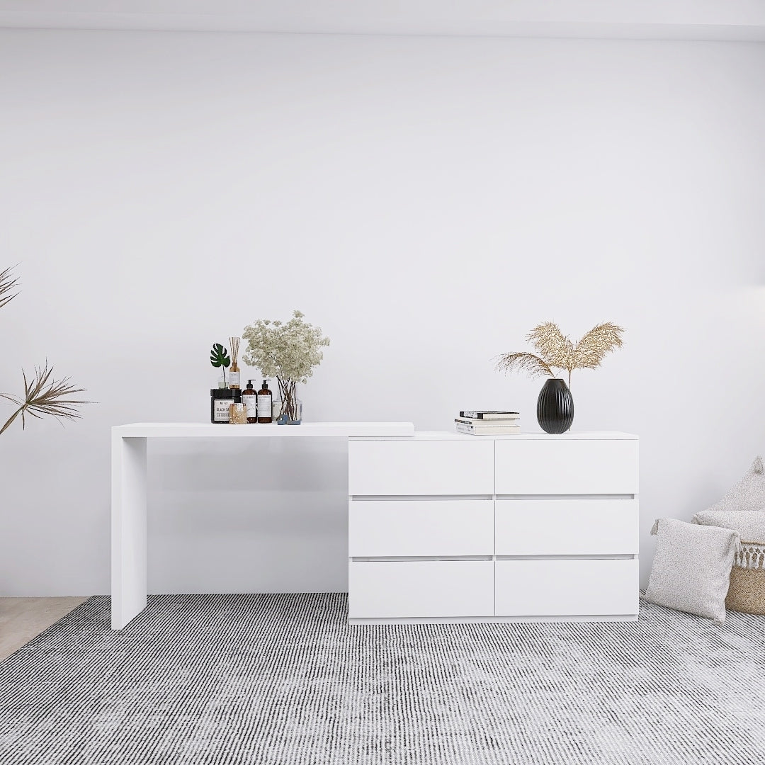 Extended Desktop 6 Drawers Chest of Drawer without Handle White Color Vanity  W2139134917