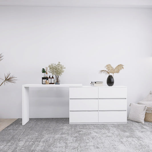 Extended Desktop 6 Drawers Chest of Drawer without Handle White Color Vanity  W2139134917