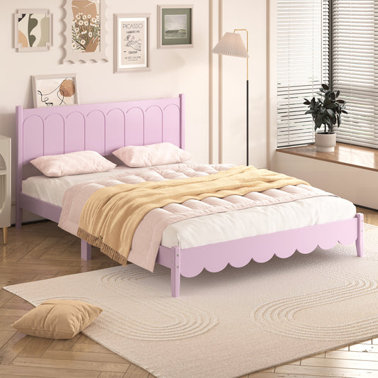Queen Size Wood Platform Bed Frame, Retro Style  Bed with Rectangular Headboard,No Need Box Spring,Pink  WF313320AAH