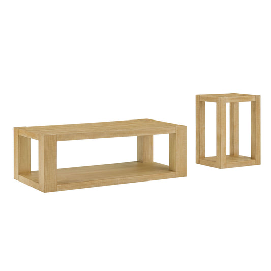 2-Piece Modern 2 tier Rectangle Coffee Table Set for Living Room,Easy Assembly Coffee Tables, End Side Tables for Bedroom Office,Natural Color  W2582S00173